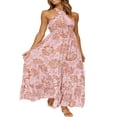 thumbnail image 4 of AMERTEER Femmes Été Crossover Licol Cou Sans Manches Plaid Coupé Dos Flowy une Ligne Maxi Robe Rose XL, 4 of 7