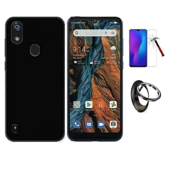 Phone Case for Consumer Cellular Verve Connect Z6103, Flexible Soft TPU Gel Cover   Ring/ Tempered Glass (Black)