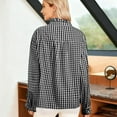 thumbnail image 5 of UQJfacai Womens Plaid Ruffle V Neck Button Down Blouse Trendy Casual Puff Long Sleeve Tops Spring Collared Work Checkered Shirt, 5 of 5