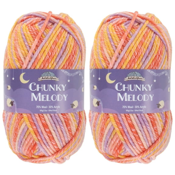 JubileeYarn Chunky Melody Yarn - 100g/Skein Bulky Wool Blend - Birthday Party - 2 Skeins