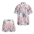 thumbnail image 5 of FKEKYI Coral Starfish Print Women's 2 Piece Set Short Sleeve Shirt & Shorts with Elastic Waist Summer Beachwear Soft Vacation Outfits Open Front Top Lounge Set, M, 5 of 6