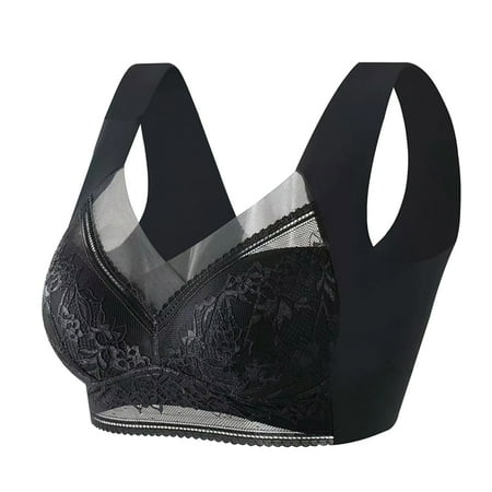 

JDEFEG Womens Cotton Sports Bra Women Full Cup Thin Underwear Plus Size Wireless Sports Bra Lace Bra Cover Cup Large Size Vest Bras Lace Black Xl(Ll)