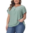 thumbnail image 2 of DARING DIVA Women's Plus Pleated Front Key Hole Neck Loose Fit Top 1X Green, 2 of 6