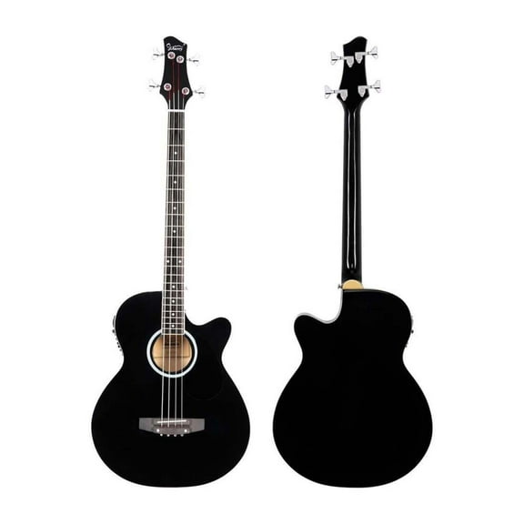 AetherLove 4 String Acoustic Bass Guitar, Full Size Bass Guitar Kit with Portable Guitar Bag, Premium Cable, Wrench, Strap, Plectrum (Black)