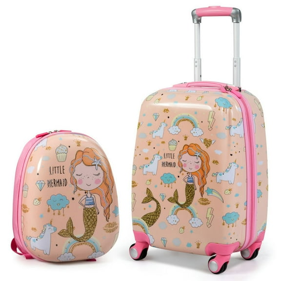 GVN 2PC Kids Luggage Set Rolling Suitcase & Backpack-Pink, Kids' Luggage, Riding Suitcase for Kids