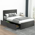 thumbnail image 2 of Platform Bed Frame with Headboard & 4 Storage Drawers, Button Upholstered Wood Bed Frame, Queen Size, 2 of 7