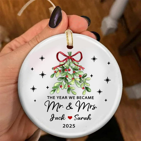 The Year We Became Mr & Mrs Ornament 2025 - Personalized Ceramic Wedding Ornament, Married Couple Christmas Gift