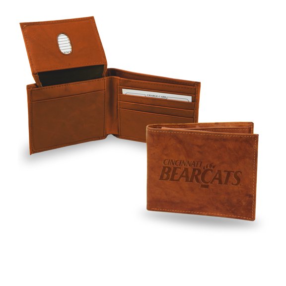 Cincinnati NCAA Bearcats Brown Leather Embossed Bifold Passcase Wallet