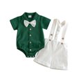 thumbnail image 4 of XAOFW Baby Boy Outfits Short Sleeve Solid Color Romper Suspenders Shorts Toddler Kids Summer Gentleman Sets 9-12 Months, 4 of 6