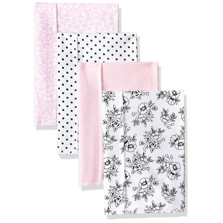 Burp Cloth Sweet - Hudson Baby Baby Flannel Burp Cloths, black/pink floral, One Size, 4 flannel burp cloths By Hudson-Baby