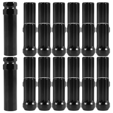 M14X1.5 Wheel Lug Nuts, 24 Pieces 14Mmx1.5 7 Spline Drive Awl Cone Lug Nuts 2Inch Long Black with 2 Socket Key