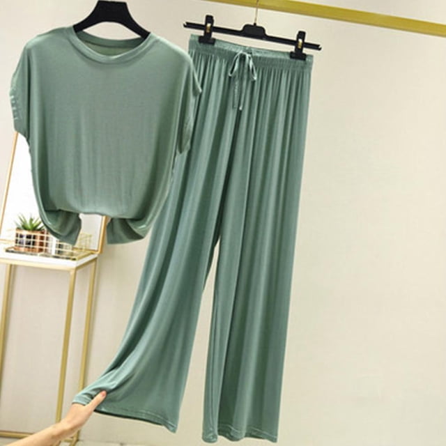 Ensemble de Pyjama d'Été pour Femmes, Ajusté, Ample, Décontracté, Col Rond, Polyvalent, Amincissant