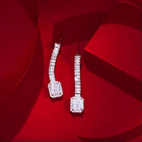 CZ Long Baguette Square Drop Earrings Amerian Crystal Cubic Zirconia for Brides