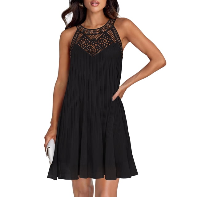 Vestido ZESICA para mujer, verano 2025, de chifón, halter, negro, talla L