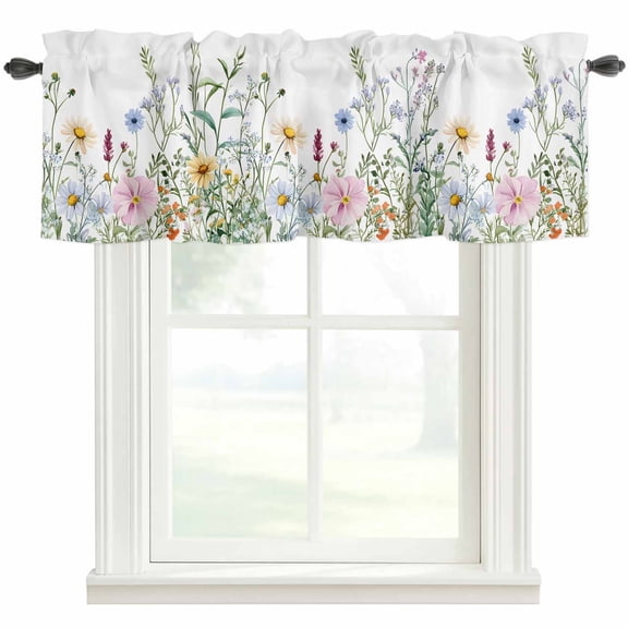 Wildflowers Window Valance Curtain Waterflowers Rod Pocket Short Curtain for Living Room, Bedroom & Kitchen Window Decor 42x18in