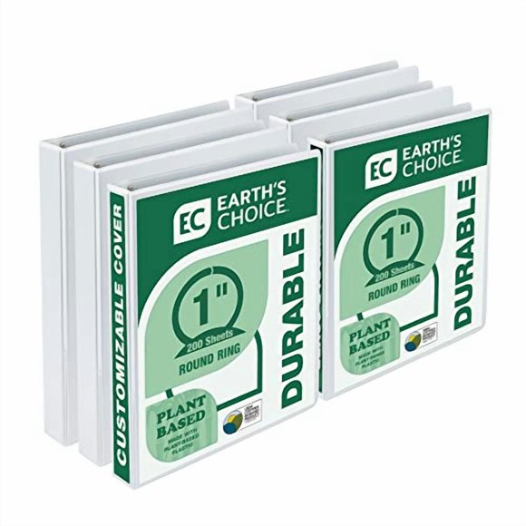 Samsill Plant-Based 1 Inch Durable Round Ring, Made in USA, View Binder, Eco-Friendly, USDA Certified Biobased, 6 Pack, White