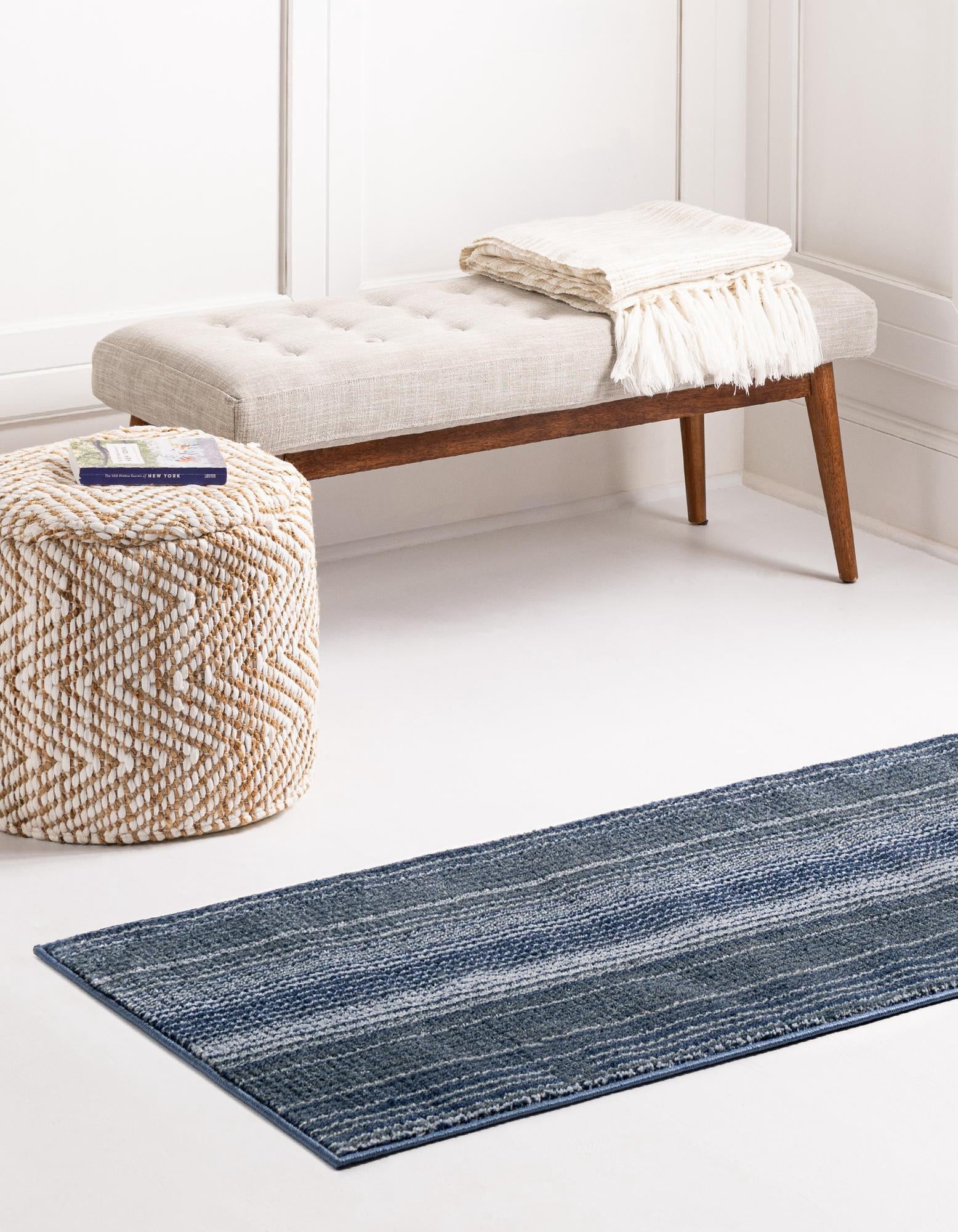 Rugs.com Gemstone Collection Rug – 2' 6 x 12' Runner Blue Medium Rug Perfect For Living Rooms, Large Dining Rooms, Open Floorplans