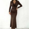 thumbnail image 1 of TaTaai Womens Casual Cowl Neck Long Dress Long Sleeve Solid Color Slim Fit Pleated Bodycon Maxi Dress Elegant Soft Comfortable for Fall Daily Party Wear Gift, 1 of 5