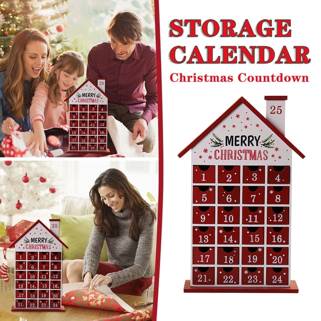 IROINID Christmas Decorations Outdoor Indoor,Christmas Decorations For Home,Christmas Decorations For Tree,Wooden Christmas Small House Decorations Christmas Countdown Calendar Box