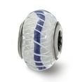 thumbnail image 1 of Fancy Bead White Sterling Silver Glass 13.86 mm 9.65 Reflections Weaved Withblue Stripe Bead, 1 of 3