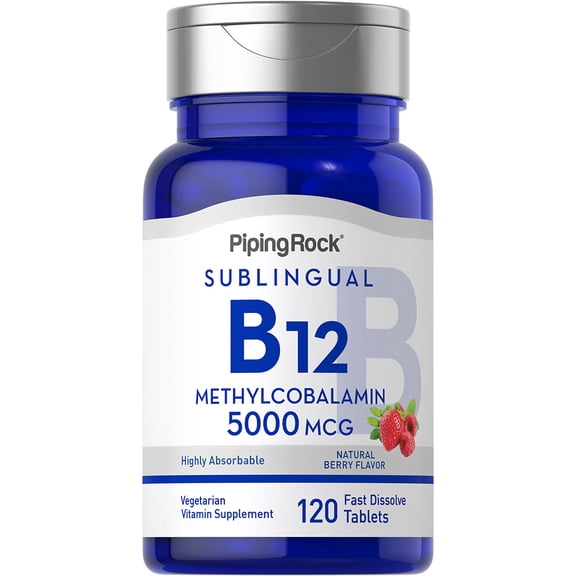 Methylcobalamin B-12 (Sublingual) 5000 mcg | 120 Fast Dissolve Tablets | By Piping Rock