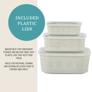 The Pioneer Woman Vintage Lace Ceramic Casserole Dish Set, Nesting Baking Dish with Lid, Linen, 6-Piece Set