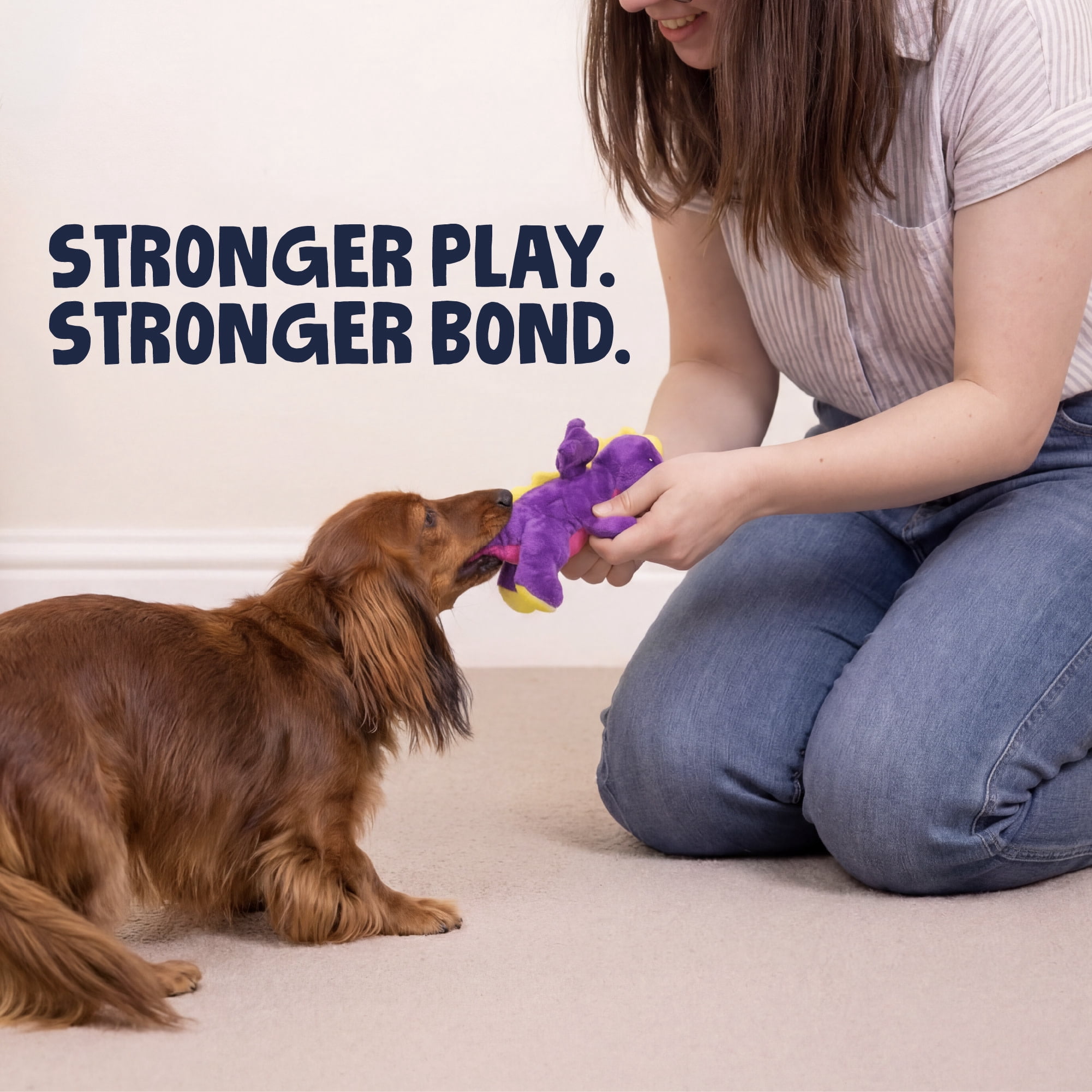 goDog Dragons Sitting Squeaky Dog Toy, Plush with Chew Guard Technology, Purple, Small
