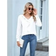 thumbnail image 4 of Womens Dressy Casual Blouse Business Long Sleeve Tops Ruffle V Neck Work Shirt 2025 White XL, 4 of 8