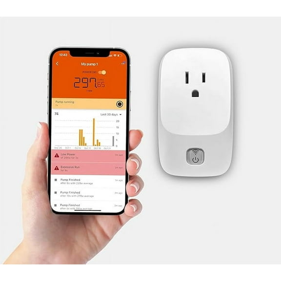 Sump Pump Monitor & Protector – Remotely Alerts for Dry Run, Overload, or Power Outage – Monitors Pump Power Usage Without Water Level Sensors – User-Controlled Power Switching via WiFi Plug