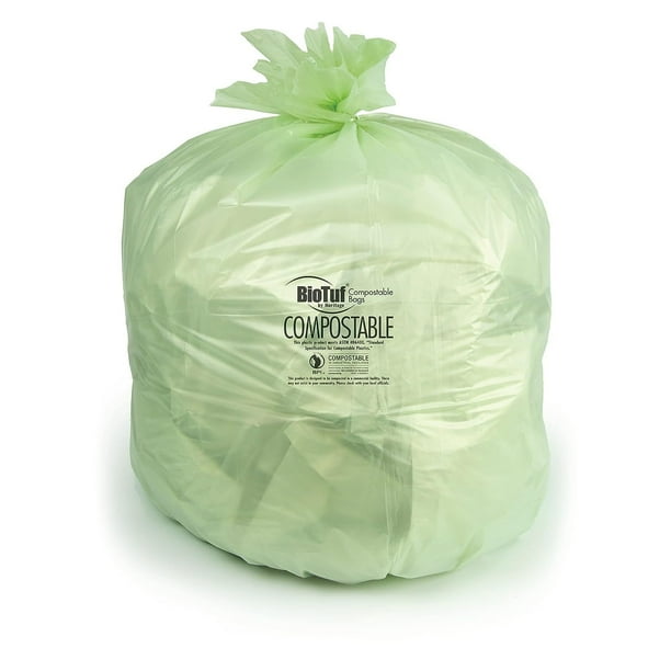 BioTuf 30 Gallon Green Compostable Plastic Trash Can Liners