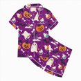 thumbnail image 4 of TOWED22 Girls Halloween Satin Pajamas Set Button Down 2 Piece Pjs Shorts Set 2-13 Years Loungewear Sets Sleepwear Outfit Sets for 2-13 Years Teens(Purple,4-5 Y), 4 of 4