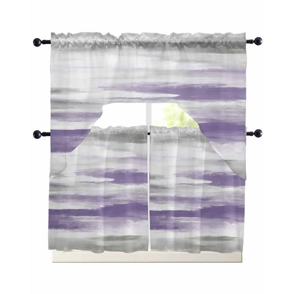 Purple Gray White Kitchen Curtains Sets 24 Inch Length with Valance, Retro Country Abstract Mottled Texture Swag Valances and Tiers Curtain Set Drapes Swag Curtains for Living Room, Bathroom, Bedroom