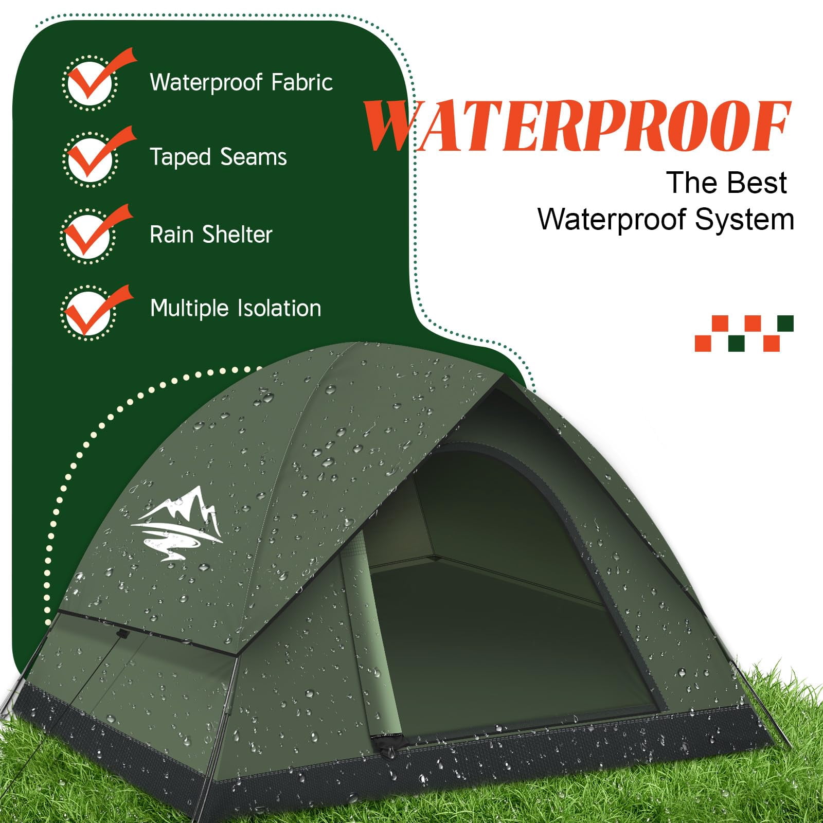 Tents for Camping 2/3/4 Person with Rainfly - Camping Tent Waterproof Windproof, Easy Setup Dome Tent for Hiking & Backpacking