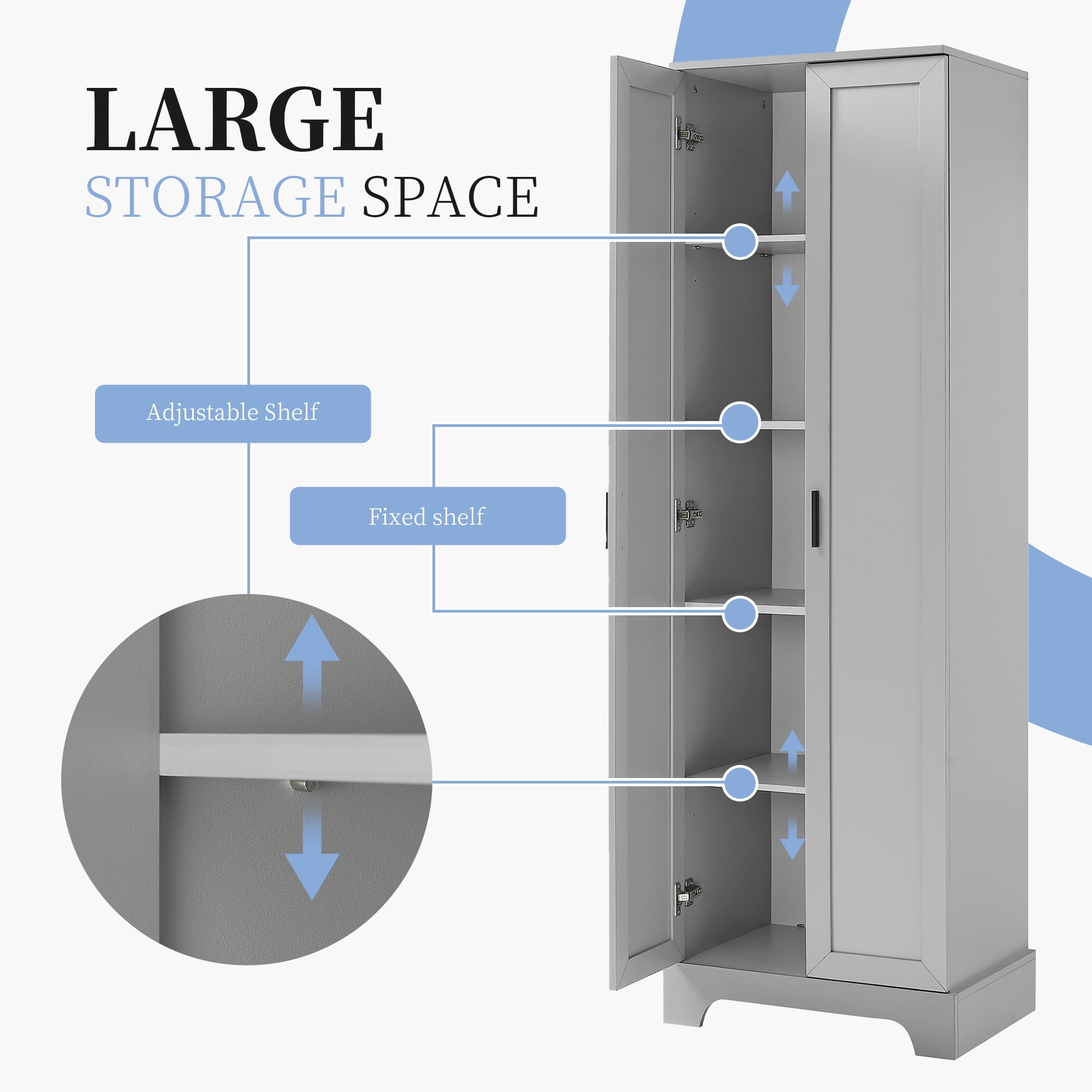 71" Tall Storage Cabinet with Two Doors 5 Layer Adjustable Shelf , MDF Board Floor Cabinet for Dinning Room ,Kitchen,Bathroom, Office