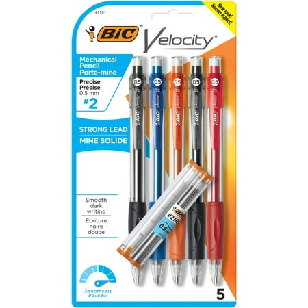 BIC Velocity Original Mechanical Pencils, 0.5 mm, Assorted Barrel Colors, Pack of 5
