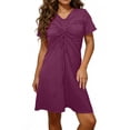 thumbnail image 2 of Zpanxa Casual Short Sleeve Dress for Women Solid Color Round Neck Comfort Fit Dress with Adjustable Drawstring Waist Flowy Summer Day Dress, 2 of 6