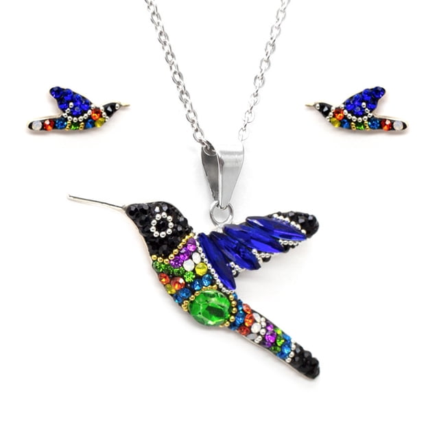 Juego de aretes y cadena ZVEZDA colibri plata mexicana ley .925 Multicolor