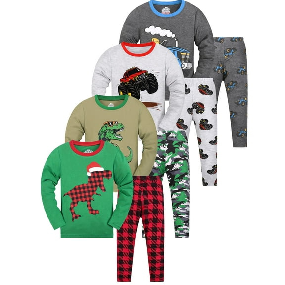 WIBACKER 2-9 Years Boys' and Toddler Kids Long Sleeve Tops and Pants Sleepwear Little Boys Cotton 2 Piece Pajamas Dinosaur Pants Set