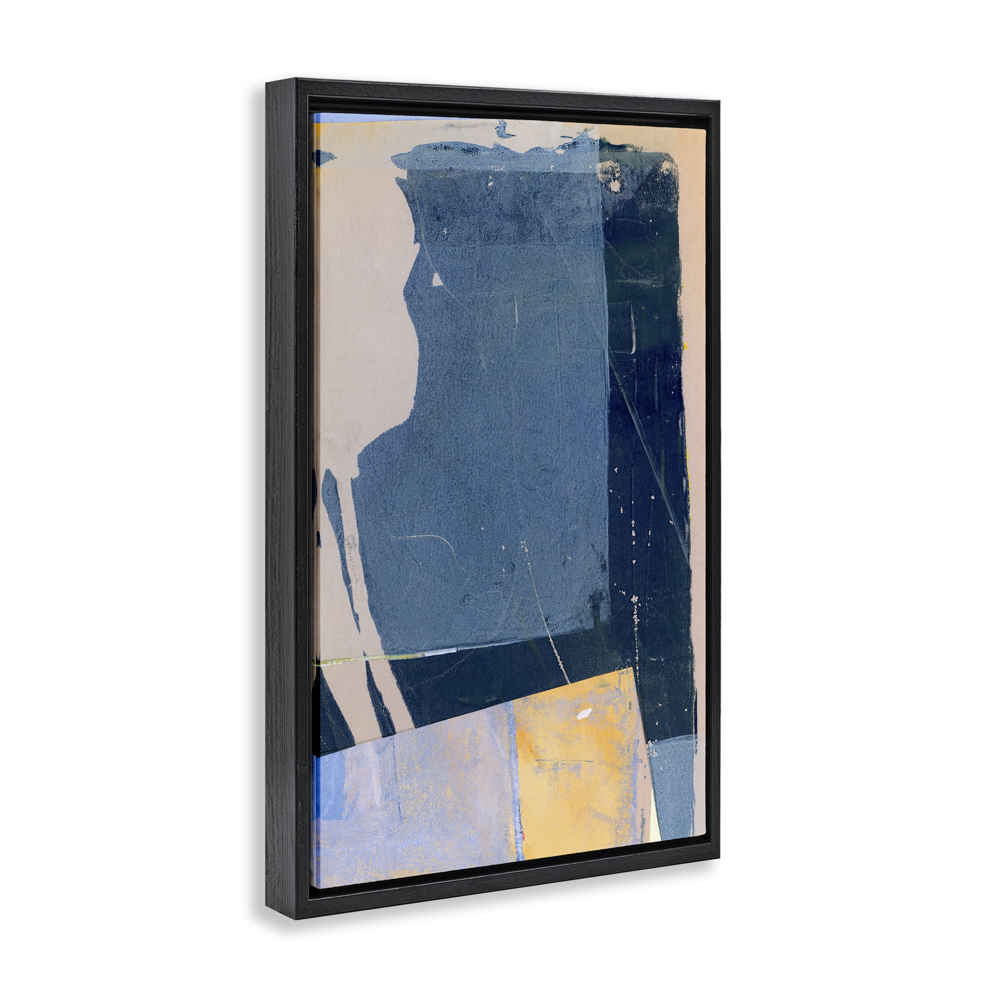 Stupell Industries Linear Distressed Shapes Abstract Painting Black Floater Framed Canvas Art Print Wall Art, 17 x 25
