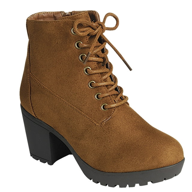 Womens Casual Lug Sole Chunky Heel Ankle Combat Boot
