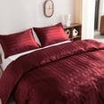 thumbnail image 5 of Ntbay 3-Pieces Queen Size Silky Satin Stripe Duvet Cover Set, Ultra Soft & Luxury Bedding Set with 1 Duvet Cover (No Comforter) & 2 Envelope Pillowcases (No Pillows), Wine Red, 5 of 5