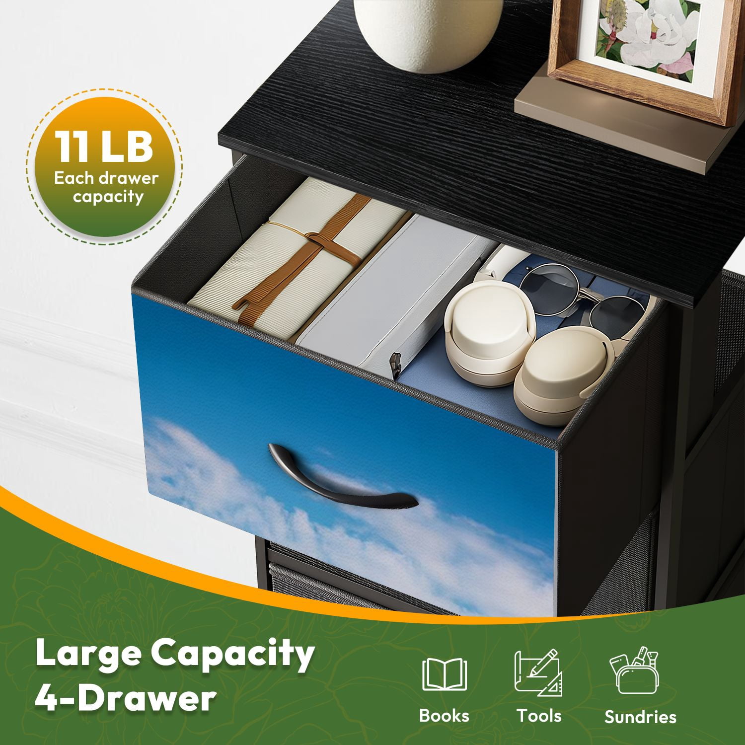 4 Drawer Vertical Storage Dresser Cape cod houses by sea with Wood Top Fabric Pull Drawers