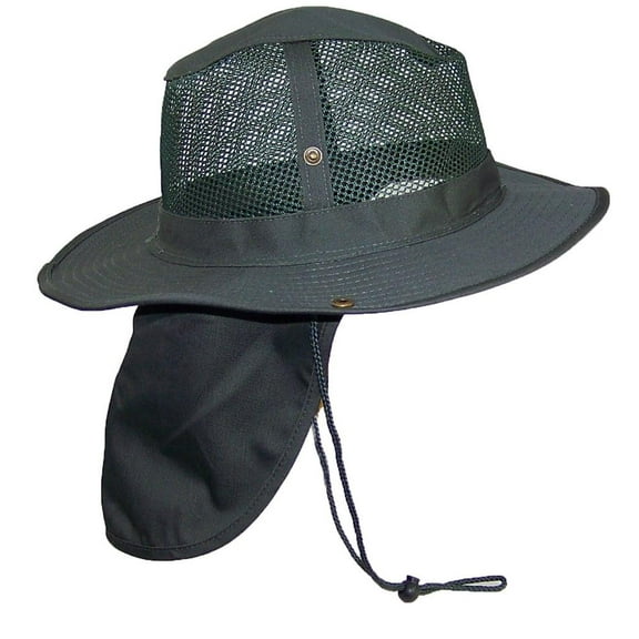 Tropic Hats Summer Wide Brim Mesh Safari/Outback W/Neck Flap & Snap Up Sides - Hunter XXXL