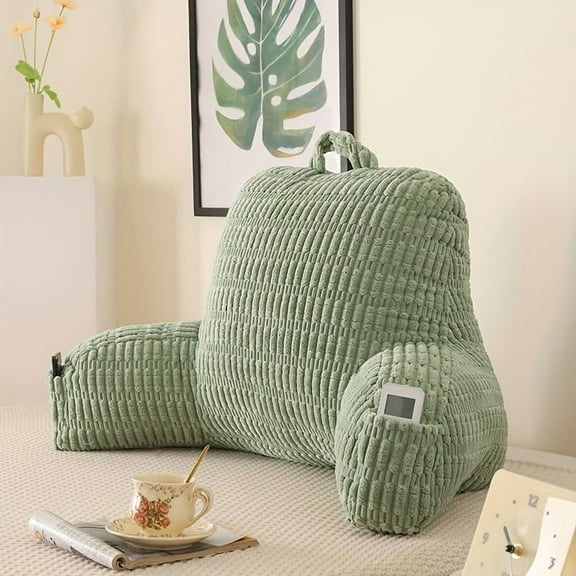 Diary Reading Pillow, Backrest Pillow With Shredded Memory Foam, Designed For Bed And Couch Sitting Up, Includes Arms, Pockets And Washable Cover, Sage Green, Christmas Gifts, Living Room Decorations