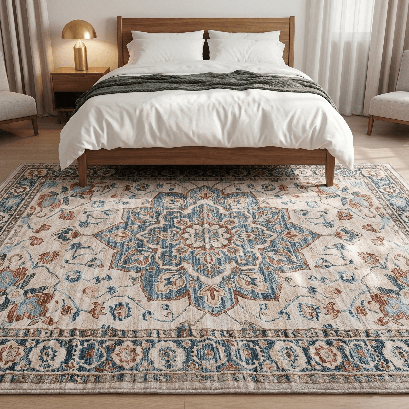 Kelno 8'x10'Area Rug Floor Mat Living Room Rug Washable Low Pile Indoor Carpet Vintage Non-slip Soft Rug,Blue&Red