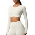 thumbnail image 1 of Timegard Hauts de Yoga pour Femmes Skinny Extensible Col Rond Manches Longues Cropped Tops de Gym Couleur Unie, 1 of 6