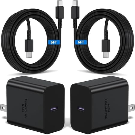 AoVoTo 2Pack 45W USB C Super Fast Charging, USB C Wall Charger and 6ft Type C Cable Cord for Samsung Galaxy S25 Ultra/S25/ S25+/S24 Ultra/S24 Plus/S24+/S23 Ultra/S23+/S22 Ultra/S22 Plus/S21/Note 20