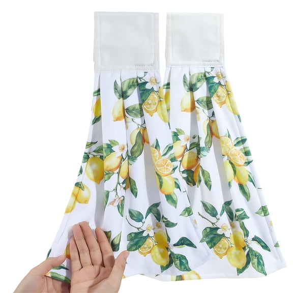 Hanging Kitchen Towel Set of 2 Lemon Absorbent Hand Tie Towels with Hanging Loop Soft Thick Dry Cleaning Hand Dishcloths Fingertip Bath DIY