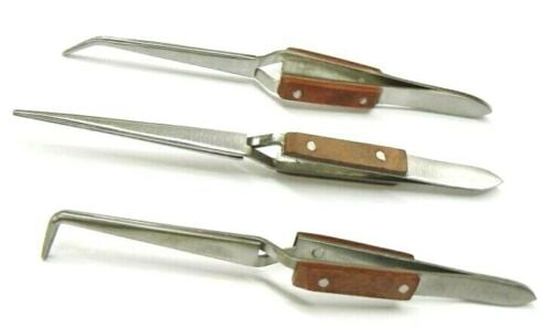 Fiber Grip Cross Lock Tweezers Self Closing 6' Set - Curved + 90° + Straight Tip
