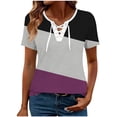 thumbnail image 3 of Favoffer Womens Printed Blouses V Neck Tie Front Short Sleeve Loose Fit Casual Tops Soft Shirts for Holiday Street Dating Weekend, 3 of 5